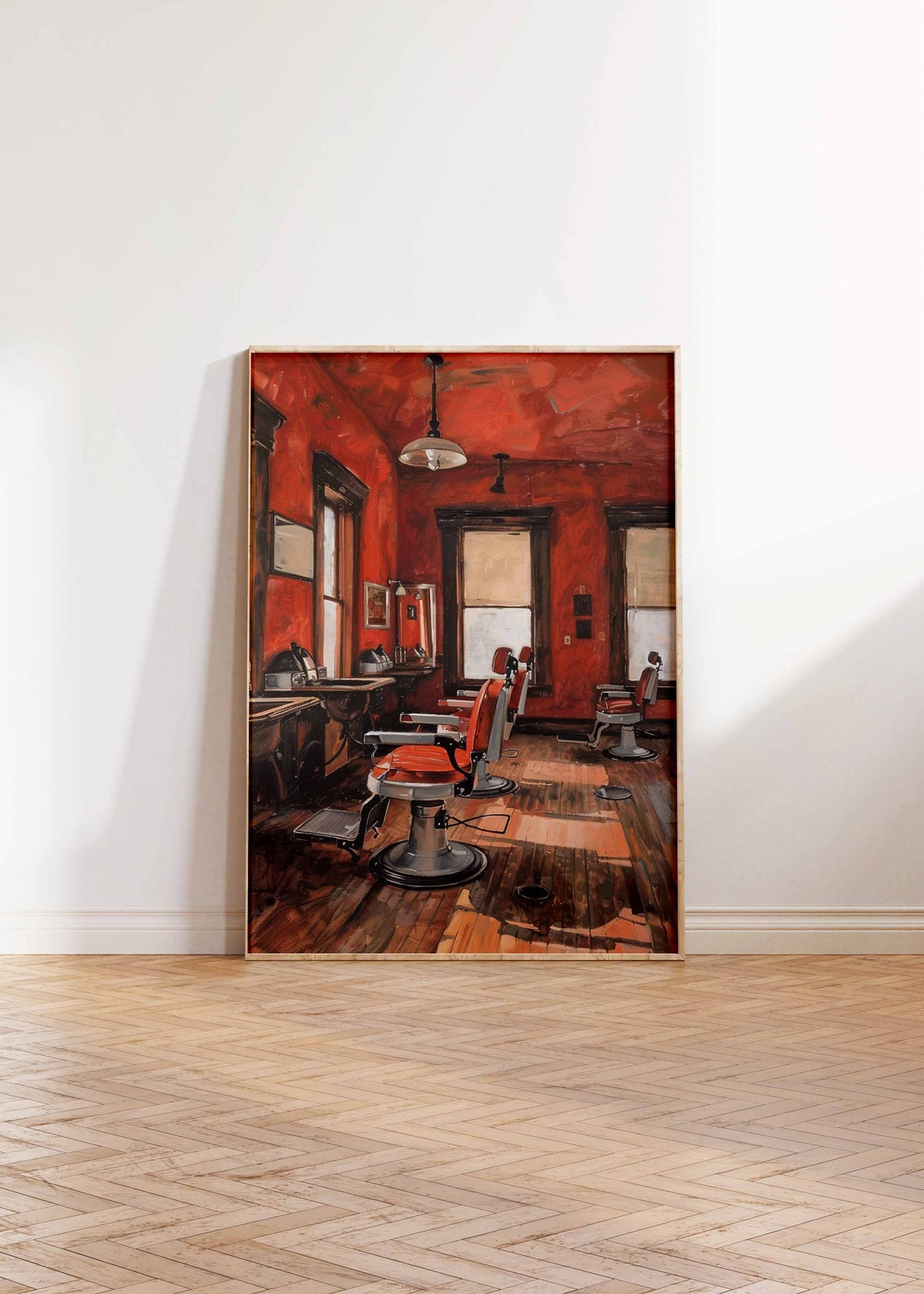 Vintage Barbershop Interior Red Chairs Retro Barber Shop Print - Image 2