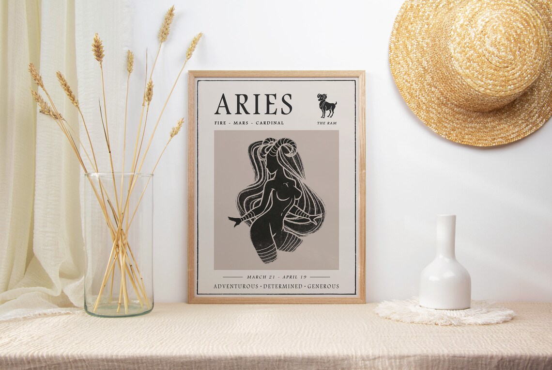 Aries Star Sign Print, Boho Zodiac Astrology Poster - Image 2