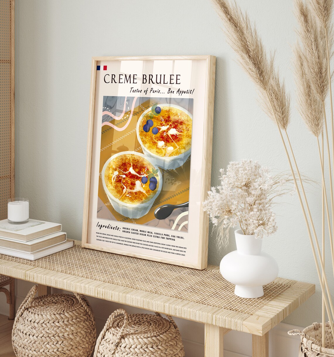 Creme Brulee Print French Dessert Recipe Art Paris Kitchen Decor - Image 2