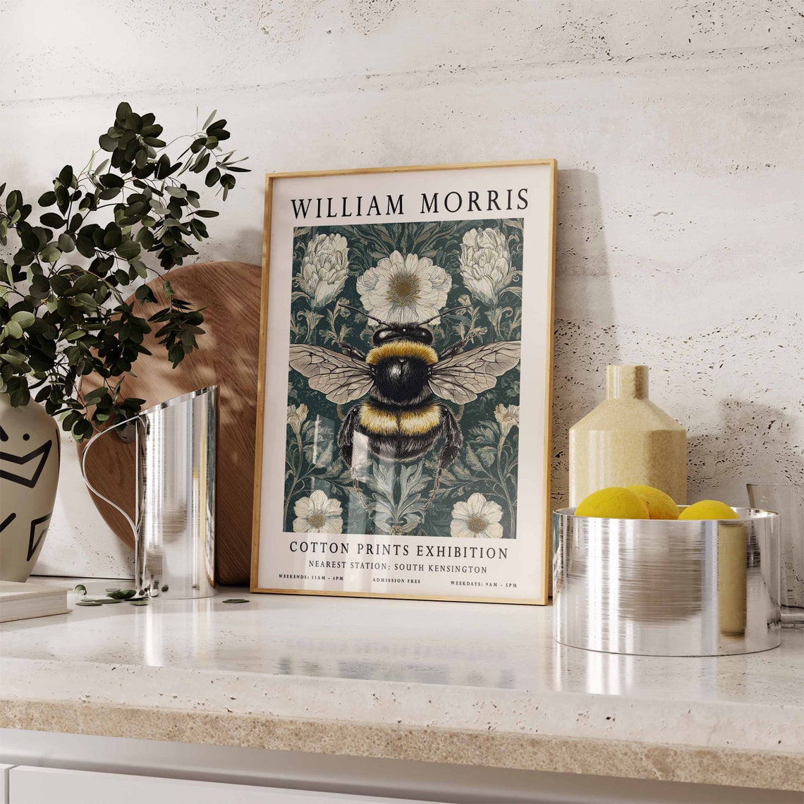 William Morris Bumblebee on White Blossom Floral Exhibition Poster - Image 3