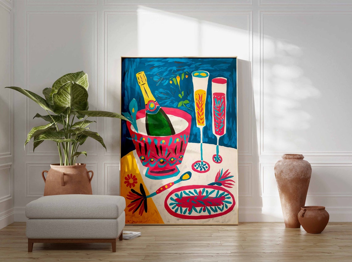 Champagne Bottle In Pink Ice Bucket With Flutes Celebration Poster - Image 3