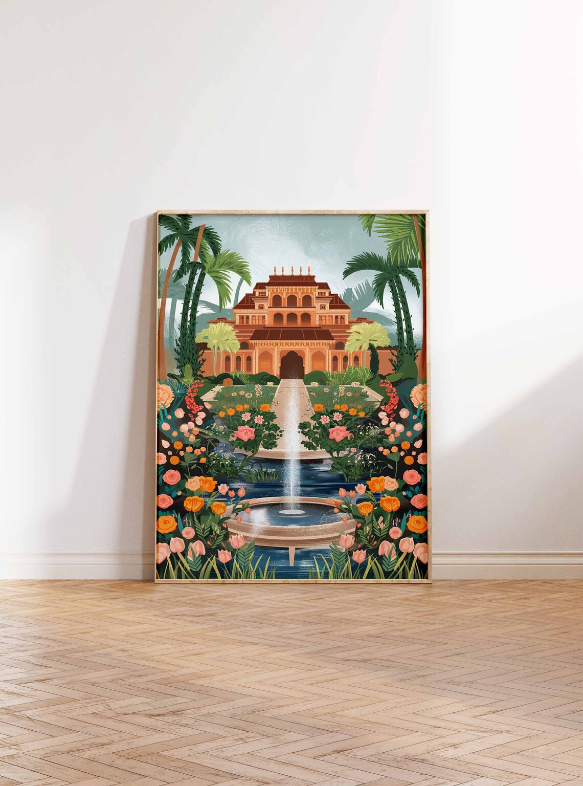 Indian Palace Rose Garden Fountain Traditional Artwork Poster - Image 2