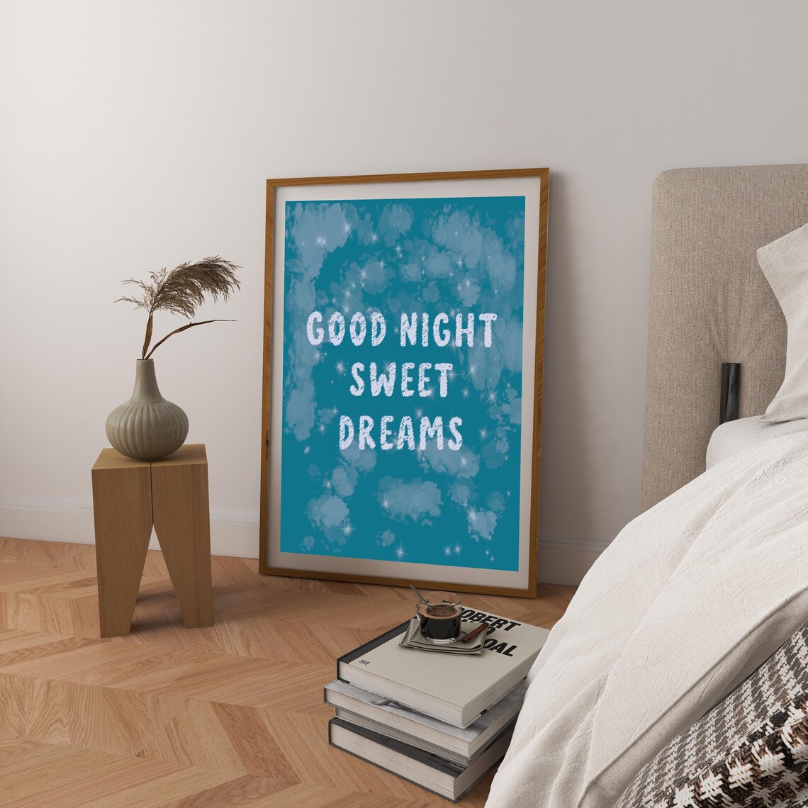 Good Night Sweet Dreams Teal Starry Sky Bedtime Bedroom Poster