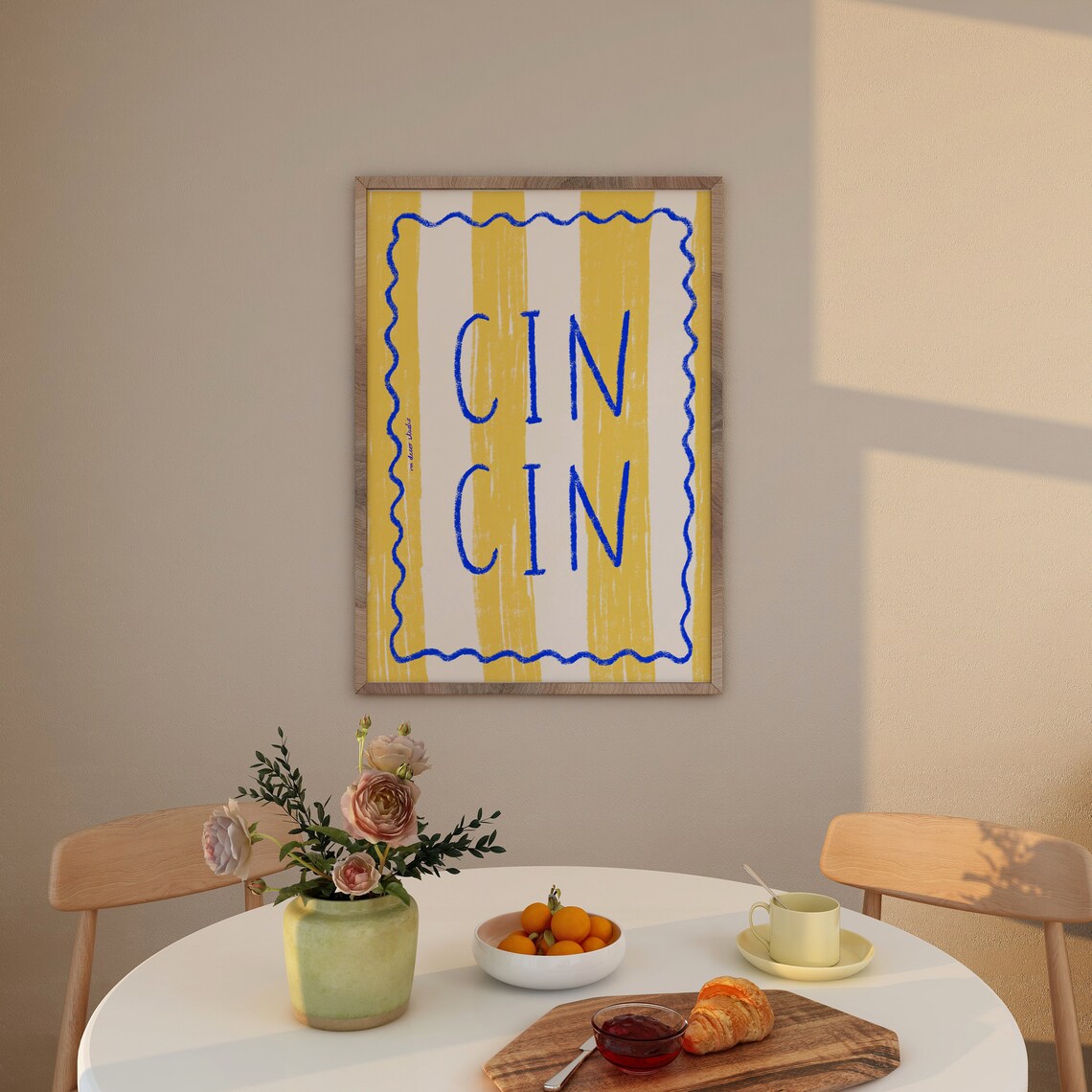 Cin Cin Yellow Vintage Food Print, Cheers Drink Art Print