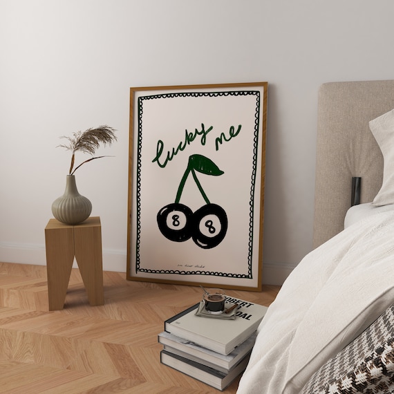Lucky Me 8 Ball Cherry Vintage Food Art Print
