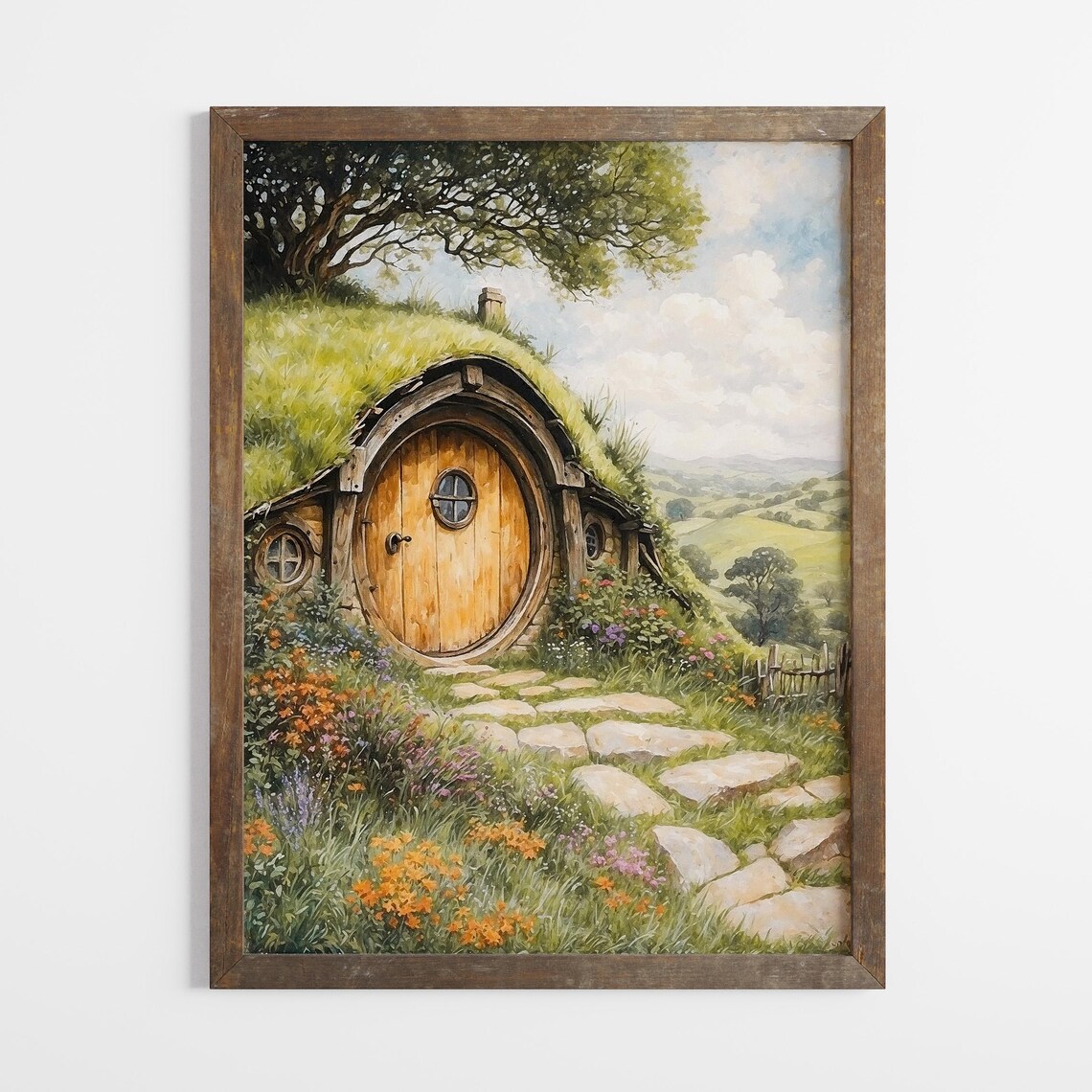 Shire Fantasy House Watercolor Art Print, LOTR Inspired