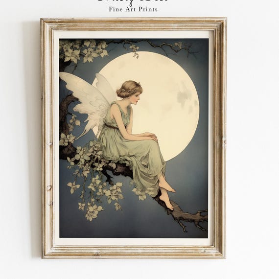 Magical Fairy And Moon Fine Art Print For Nursery Or Childrens Room
