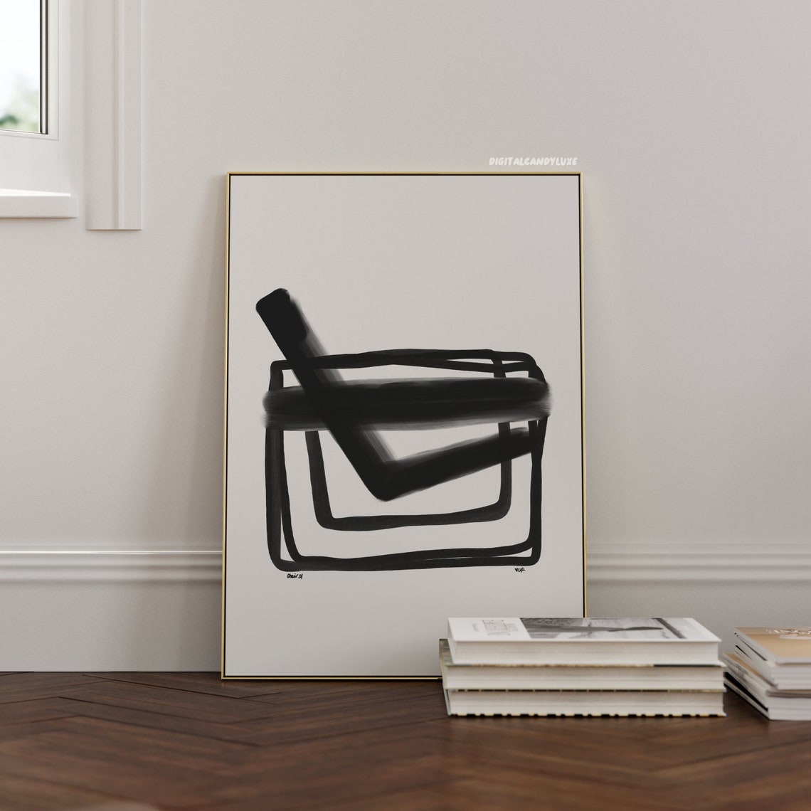 Bold Black Brushstroke Abstract Modern Minimalist Line Art Poster