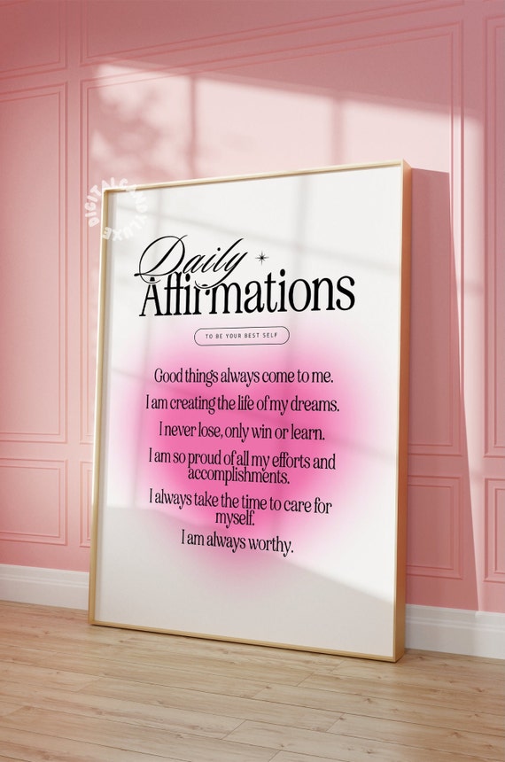 Pink Wall Art Prints Trendy Poster Print Girly Wall Art Prints Daily Affirmations Wall Decor Bedroom Prints Bathroom Wall Print Cute