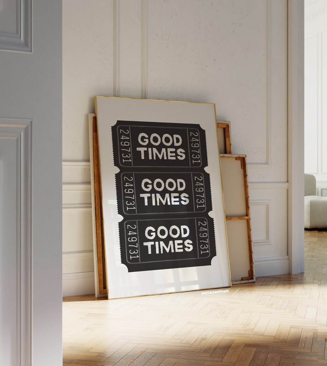 Good Times Retro Ticket Stub Black Vintage Typography Poster