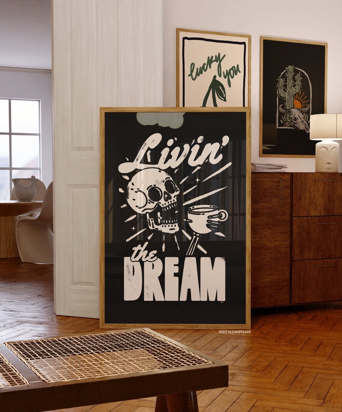 Retro Skeleton Coffee Bar Art Print, Black And White
