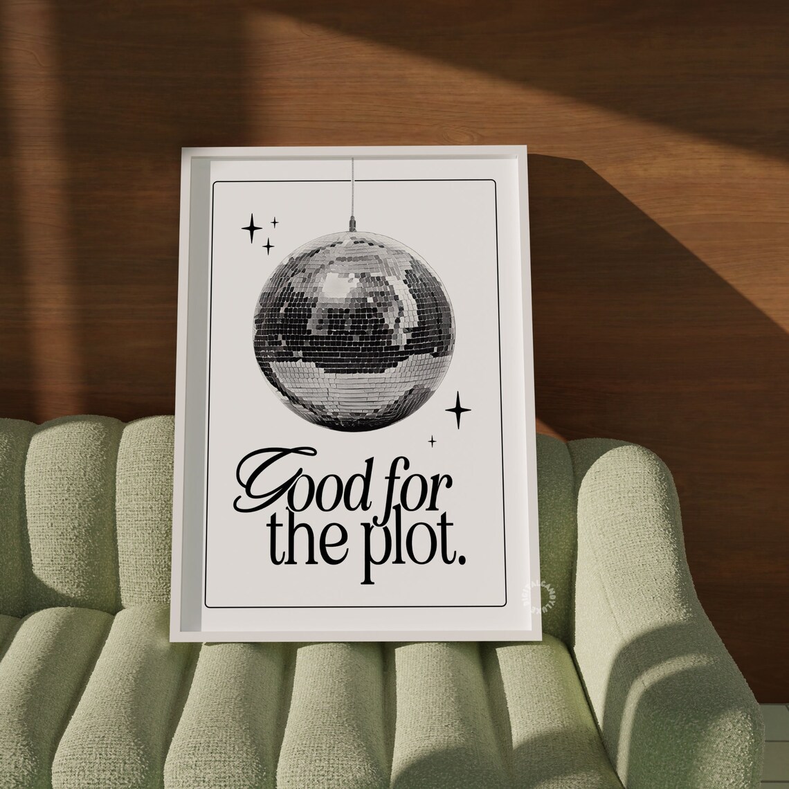 Retro Disco Ball Wall Art Print, Black and White