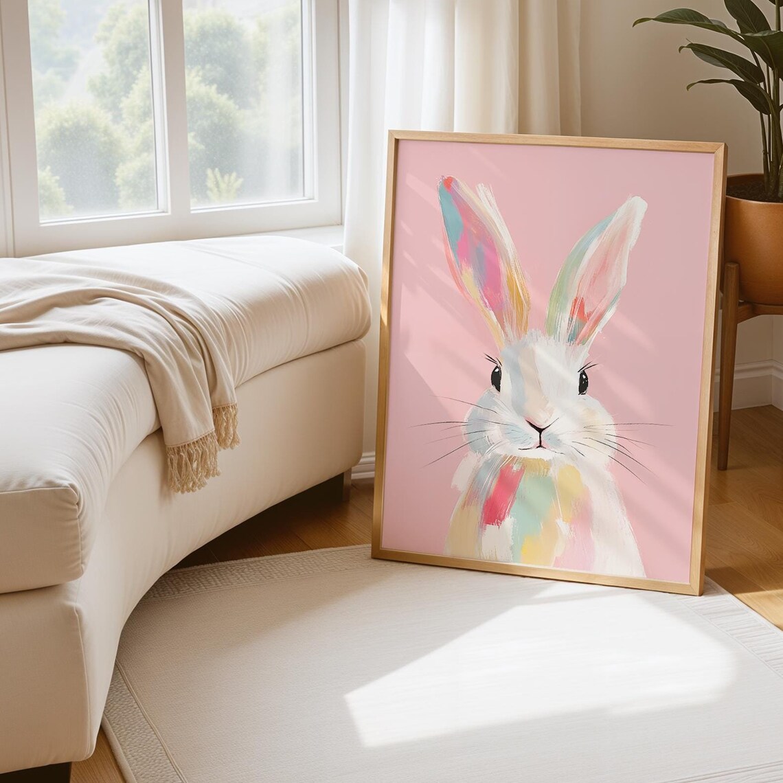 Easter Bunny Oil Painting Print, Modern Rabbit Portrait