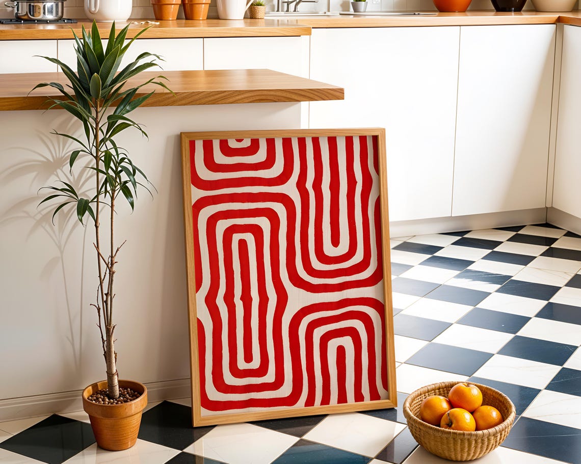 Red Geometric Wavy Line Abstract Bold Modern Pattern Art Poster - Image 6