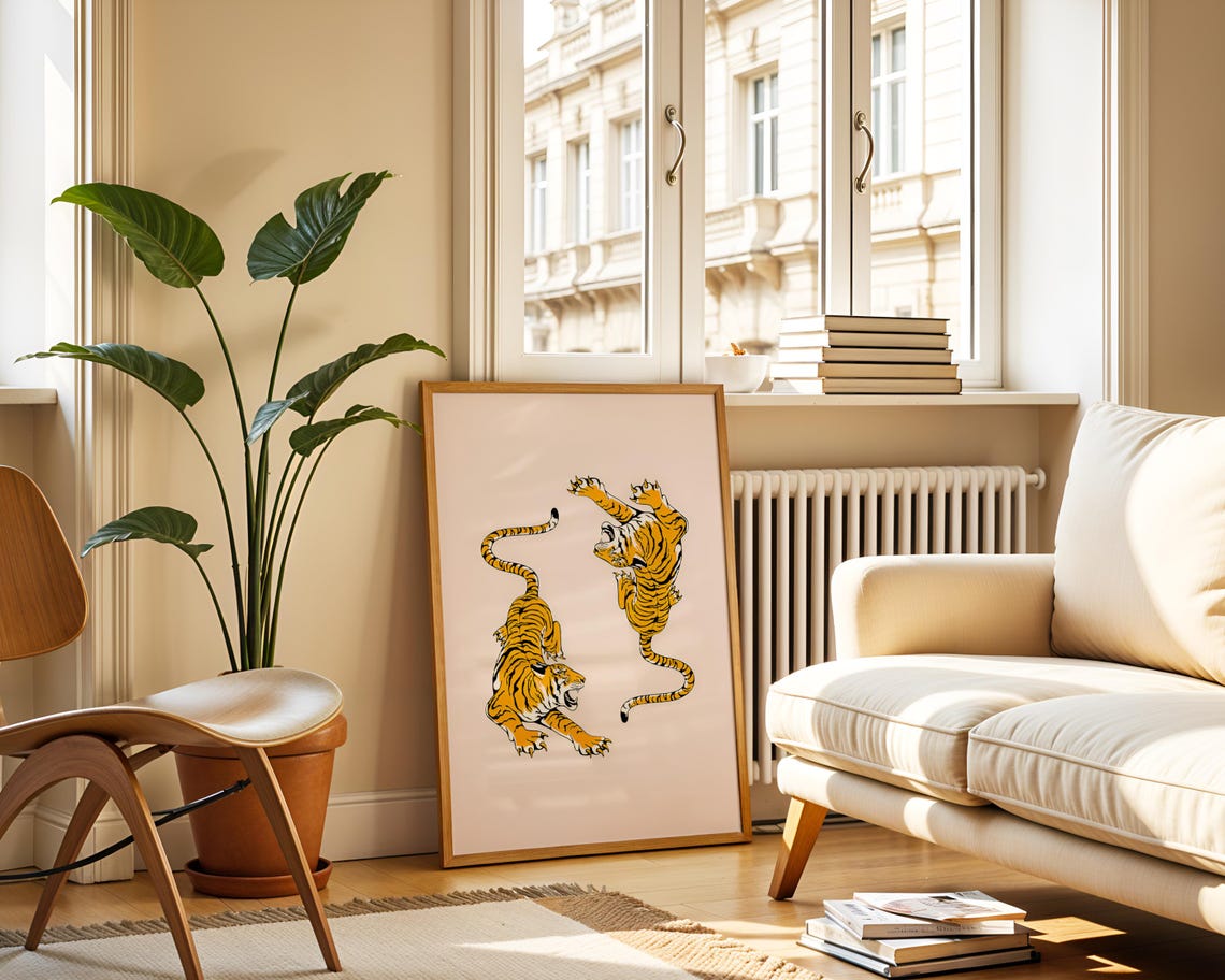 Fierce Tiger Illustration Retro Wild Animal Print Maximalist Jungle Decor Wall Art Dorm Room Trendy - Image 7