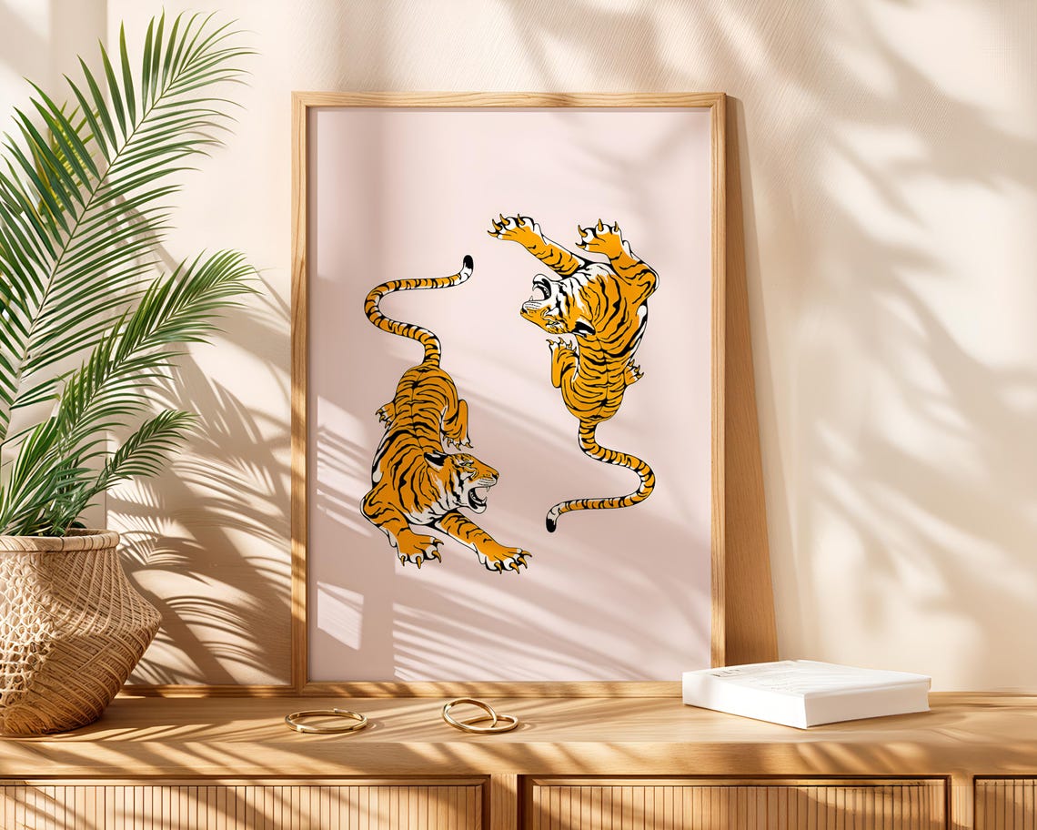 Fierce Tiger Illustration Retro Wild Animal Print Maximalist Jungle Decor Wall Art Dorm Room Trendy - Image 6