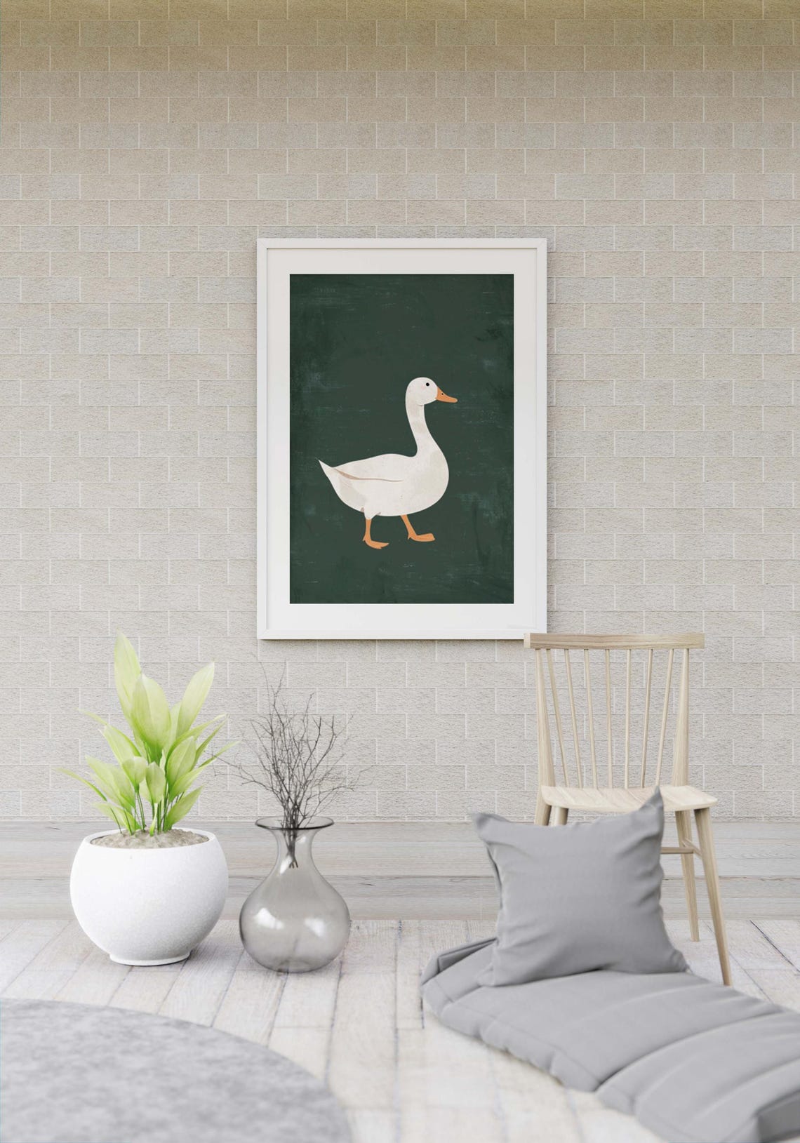 White Goose Side Profile on Dark Green Minimalist Chalkboard Poster - Image 2