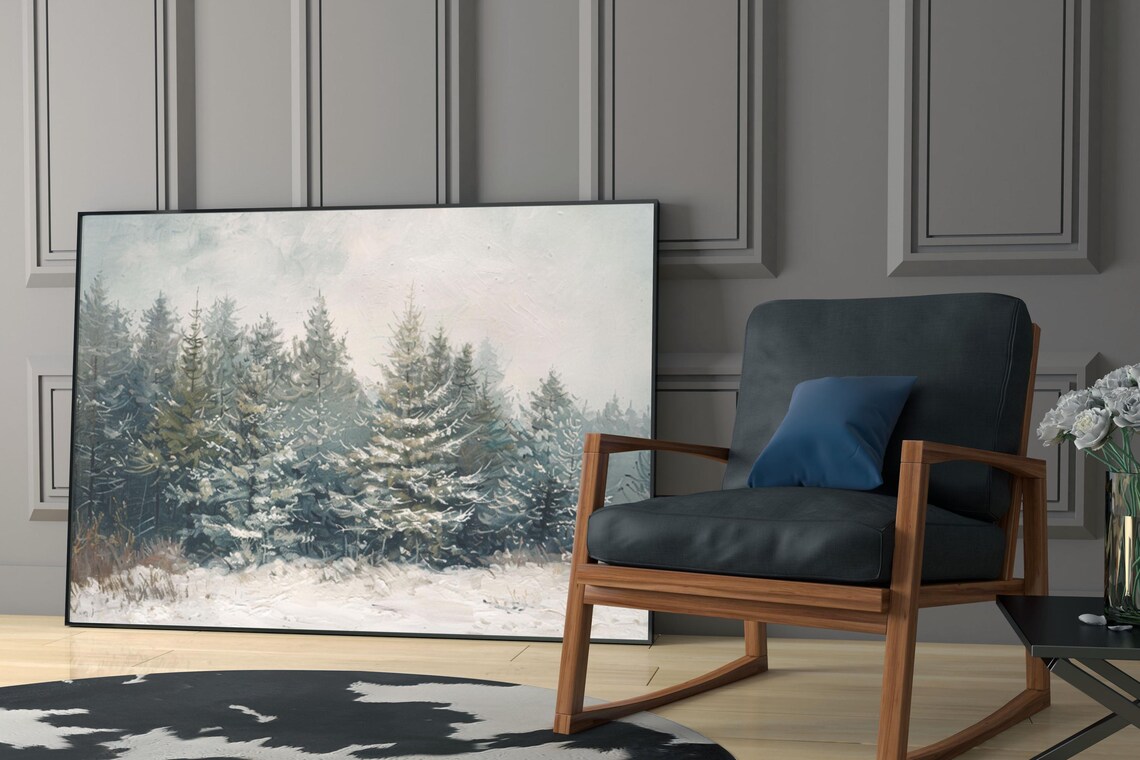 Snow Covered Pine Forest Winter Landscape Oil Painting Art Poster - Image 5