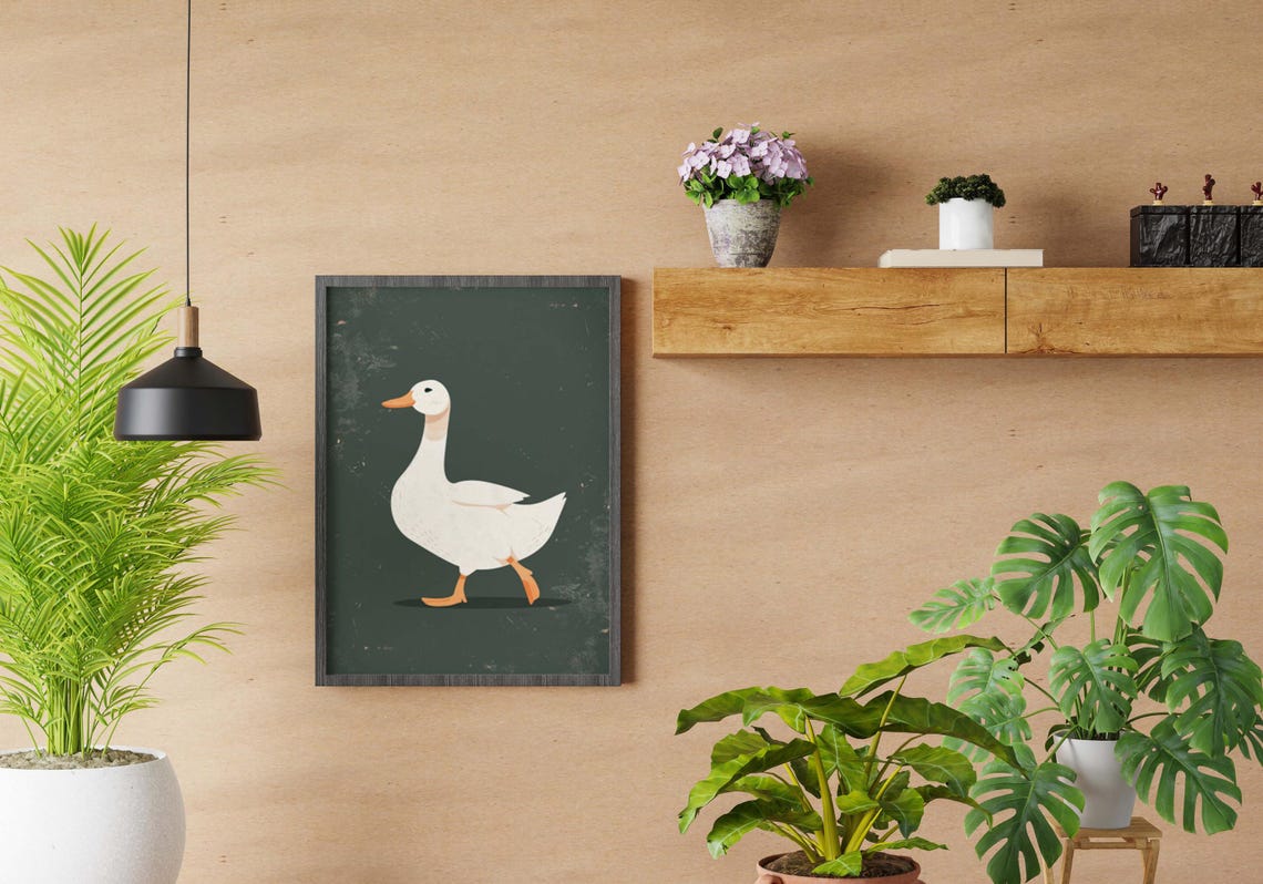 Minimalist White Goose Strolling Across Dark Green Chalkboard Poster - Image 5