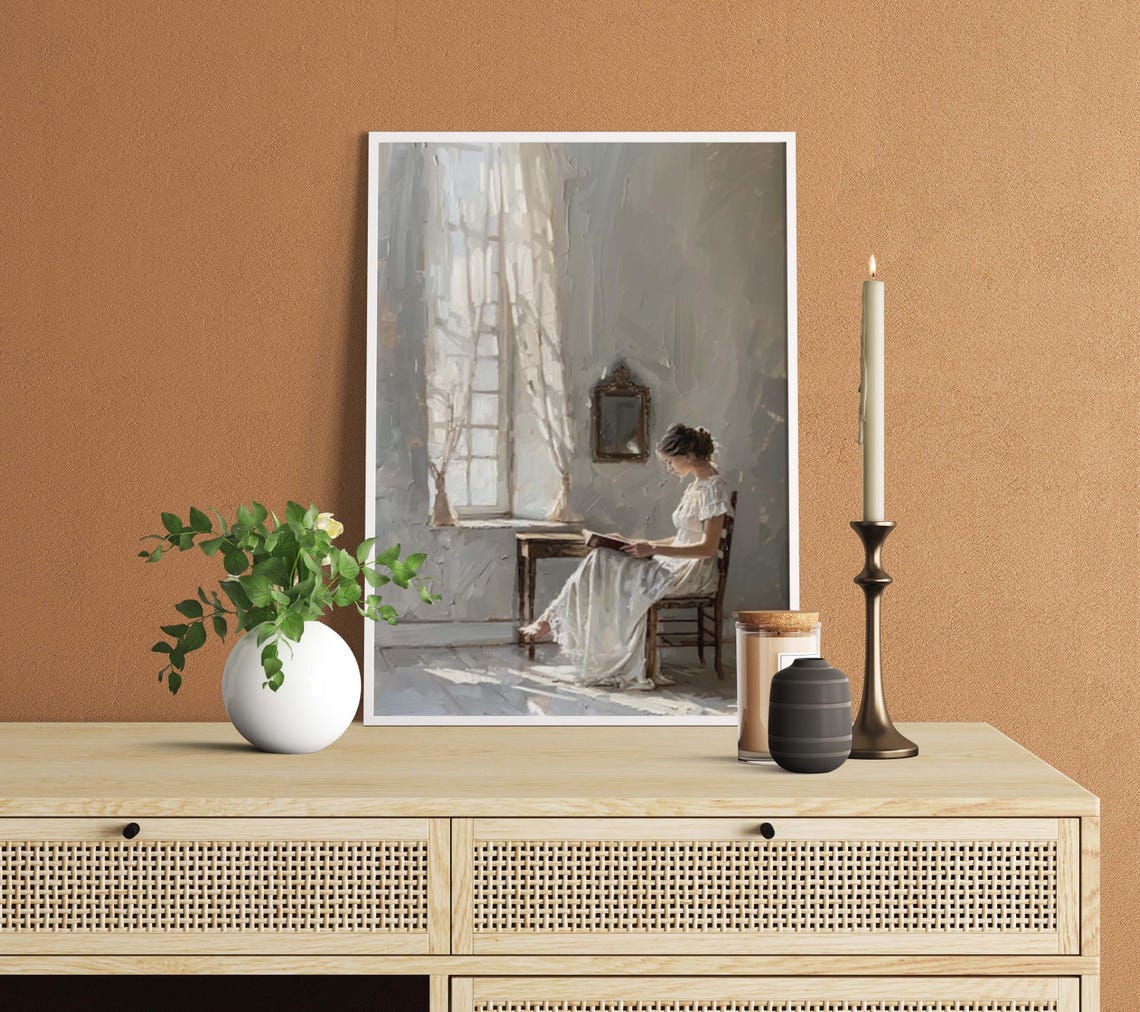 Vintage Women Art Decadent Lady Print Girl Reading Poster Women Vibrant Painting Lady Retro Poster Women Gallery Decor Girl Rustic Art - Image 2