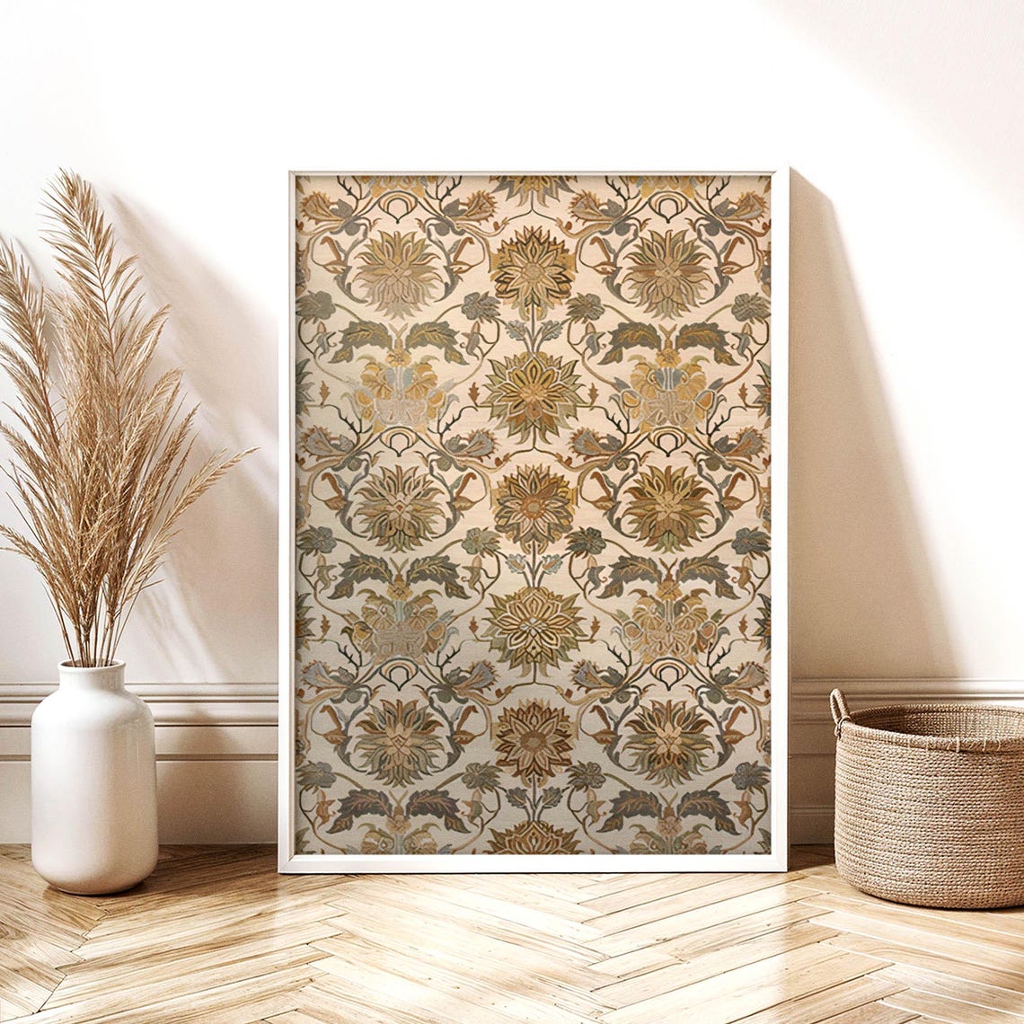 Sage and Olive Botanical Tapestry With Symmetrical Blooms Poster