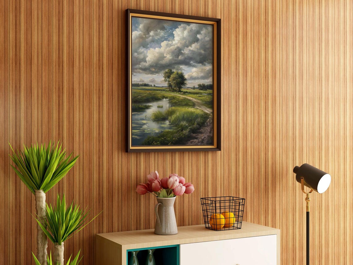 Winding Stream Through Meadow Under Dramatic Cloudscape Poster - Image 5