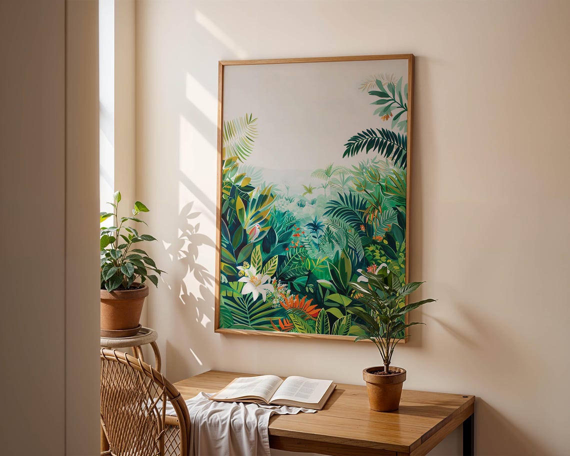 Lush Tropical Jungle Leaves in Soft Light Botanical Art Poster - Image 3