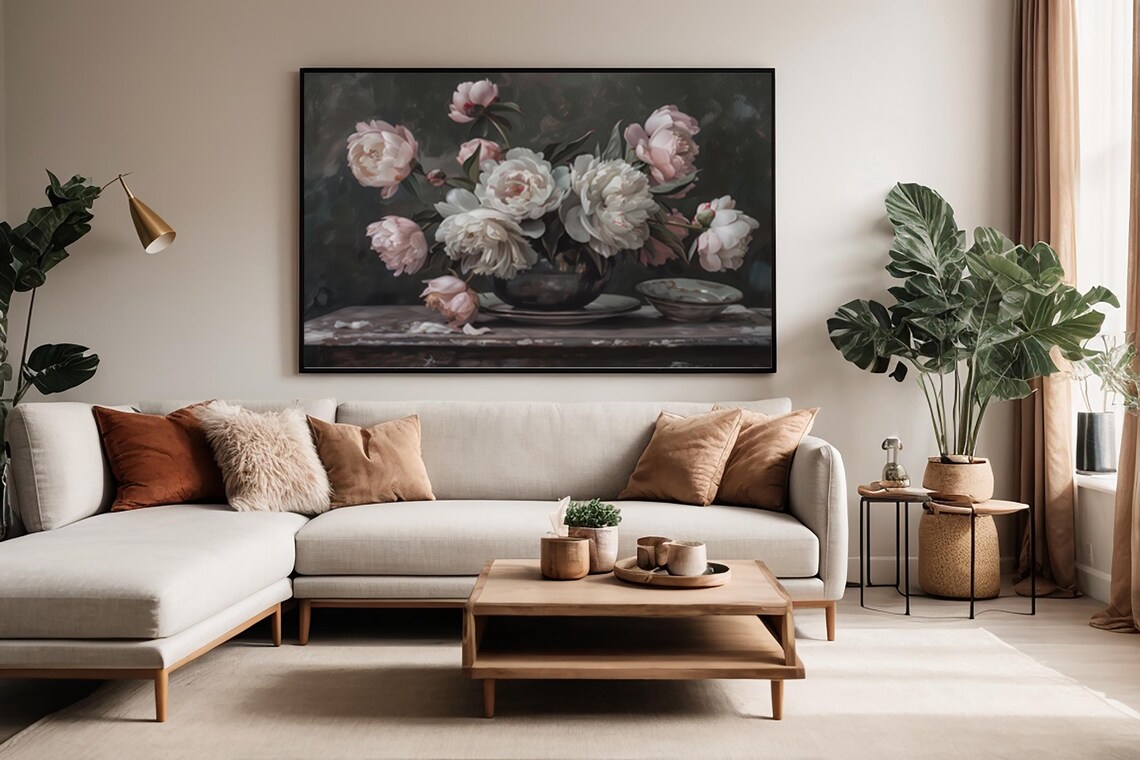 Blush Pink Roses in Dark Bowl Moody Floral Still Life Art Poster - Image 6