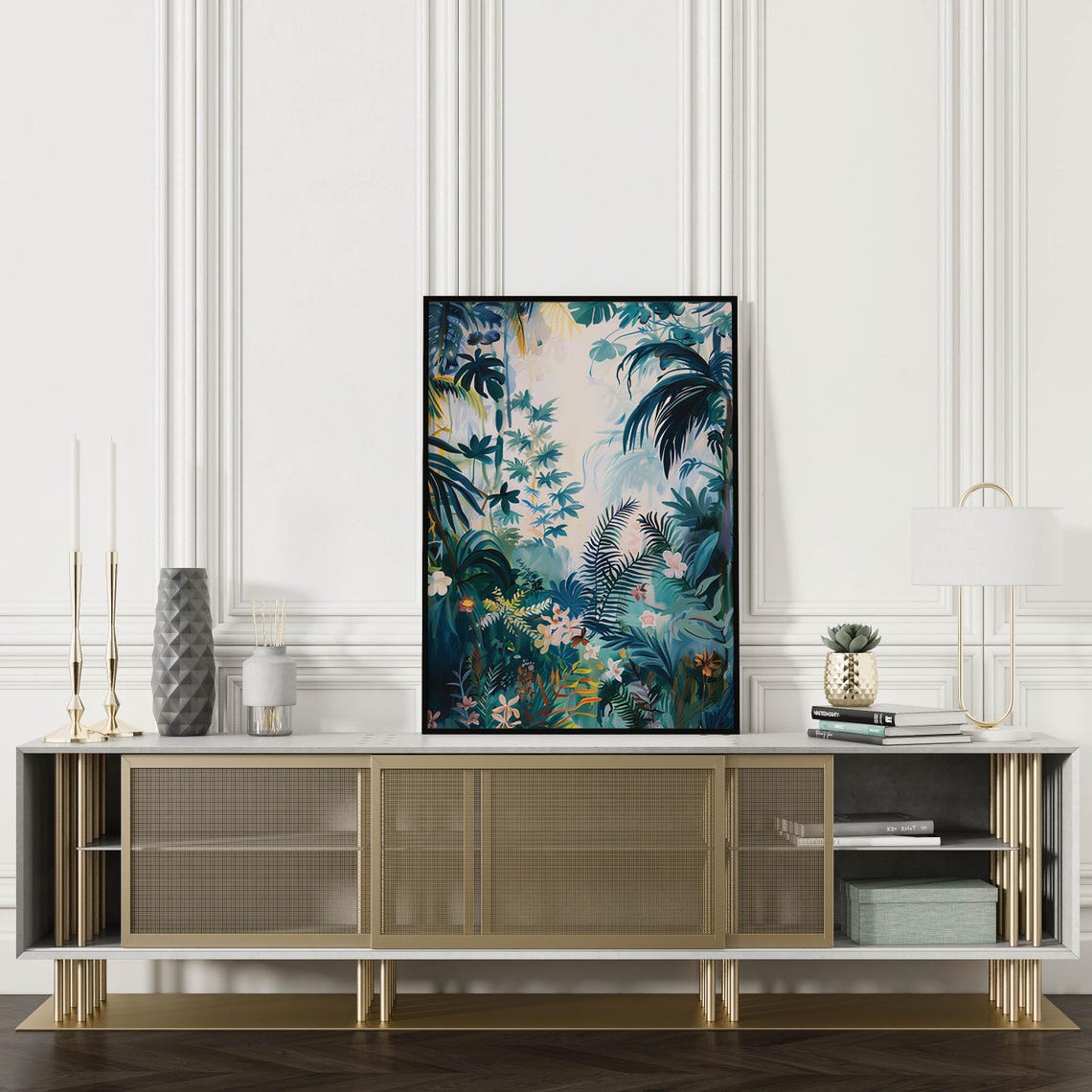 Tropical Rainforest Canopy in Deep Blue Greens Botanical Art Poster - Image 4