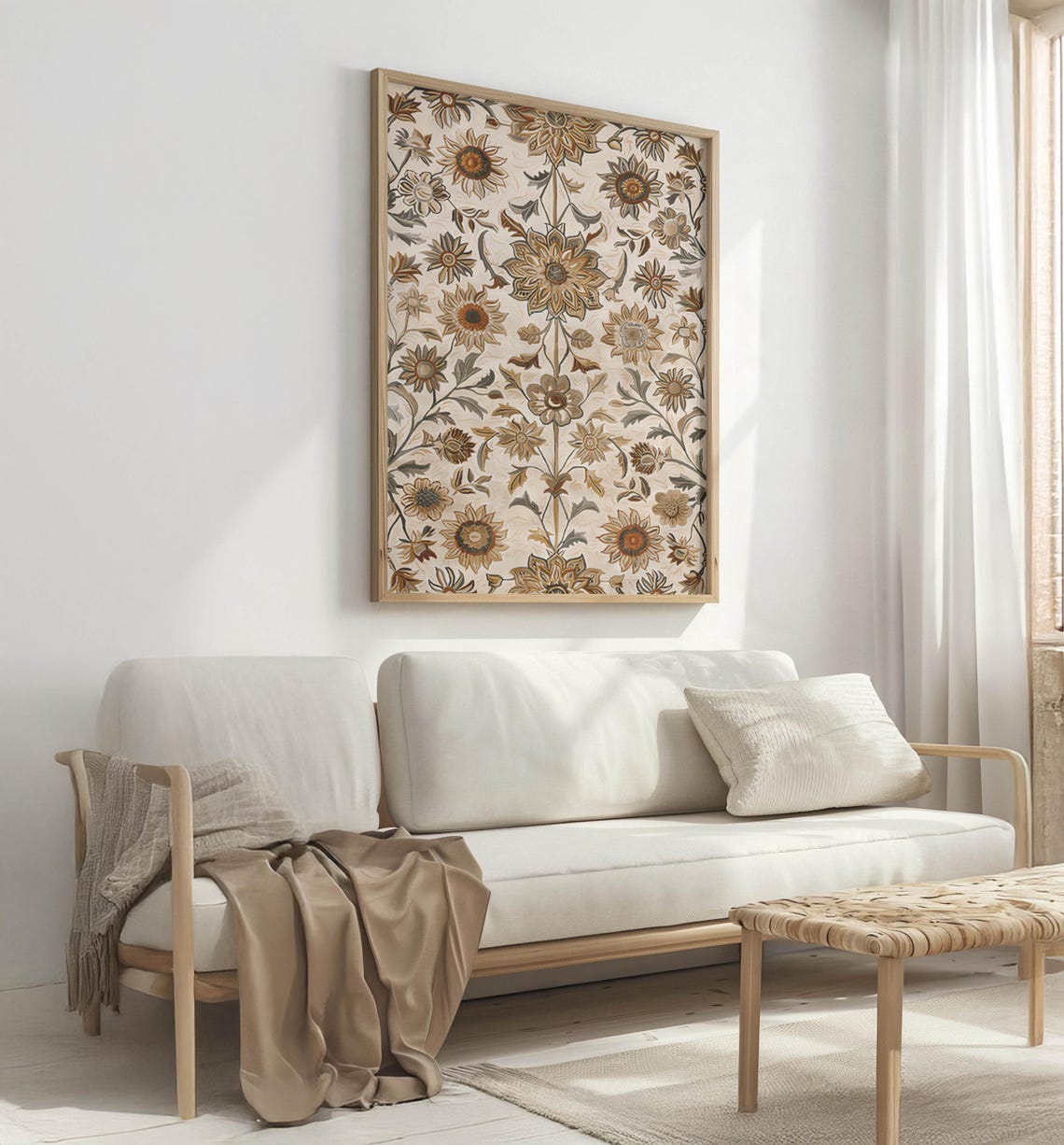 Sage and Olive Botanical Tapestry With Symmetrical Blooms Poster - Image 5