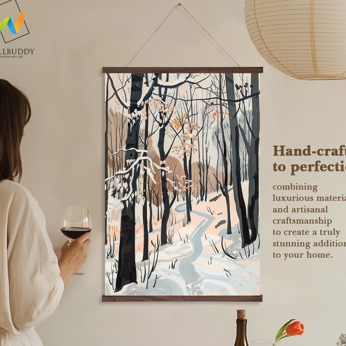 Snowy Winter Forest Path Minimalist Nature Illustration Wall Art - Image 2