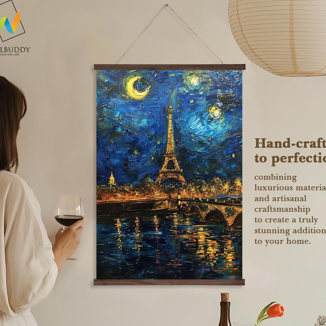 Paris At Night - Eiffel Tower Starry Night Art Print