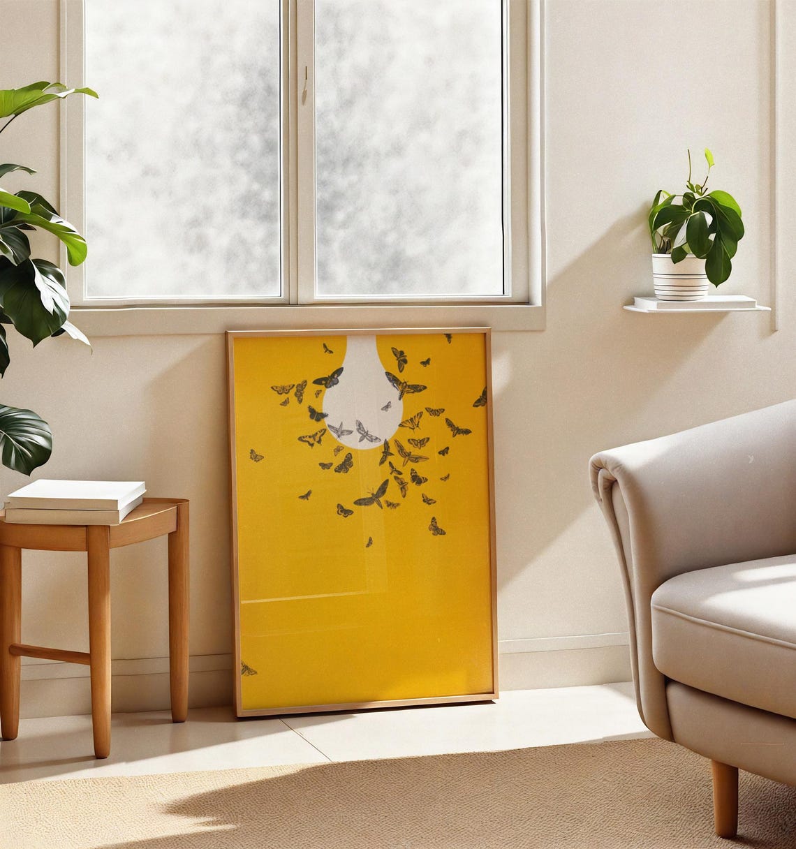 Optimistic Butterfly Poster Minimalist Yellow Wall Art Print Cheerful Nature Inspired Decor Museum Quality Reproduction - Image 3
