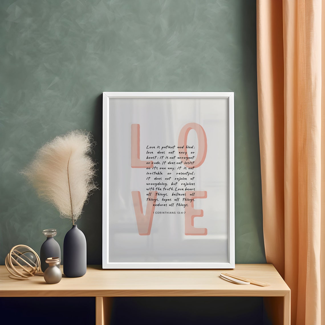 1 Corinthians 13:4-7 Love Is Patient And Kind Pink Nursery Poster Gift - Image 3