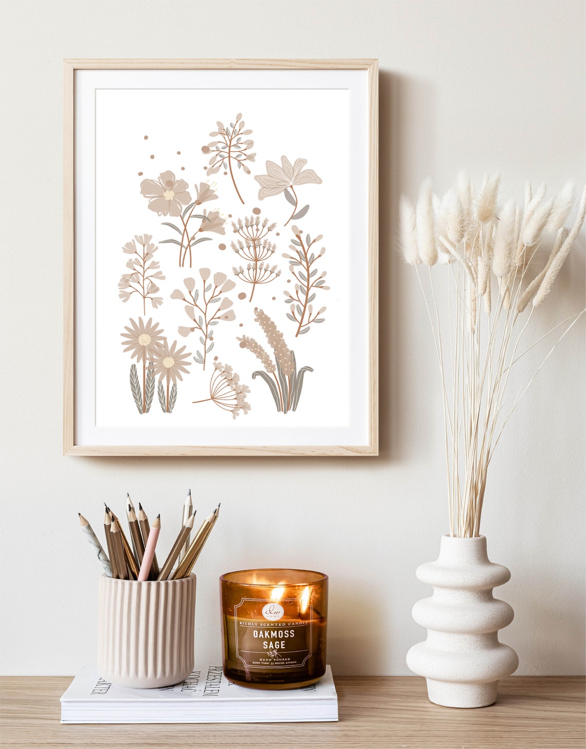 Neutral Boho Wildflower Botanical Illustration Minimalist Poster - Image 3