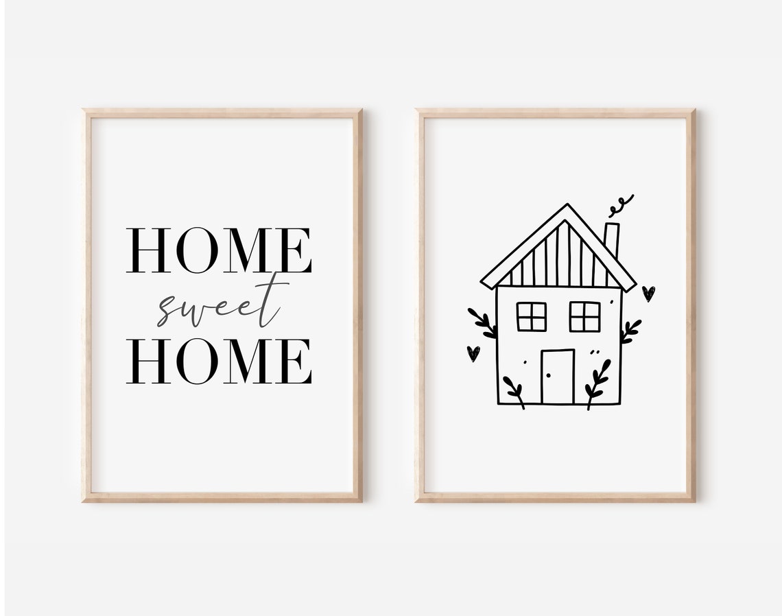 Home Sweet Home Two Piece Set House Doodle Decorative Wall Art