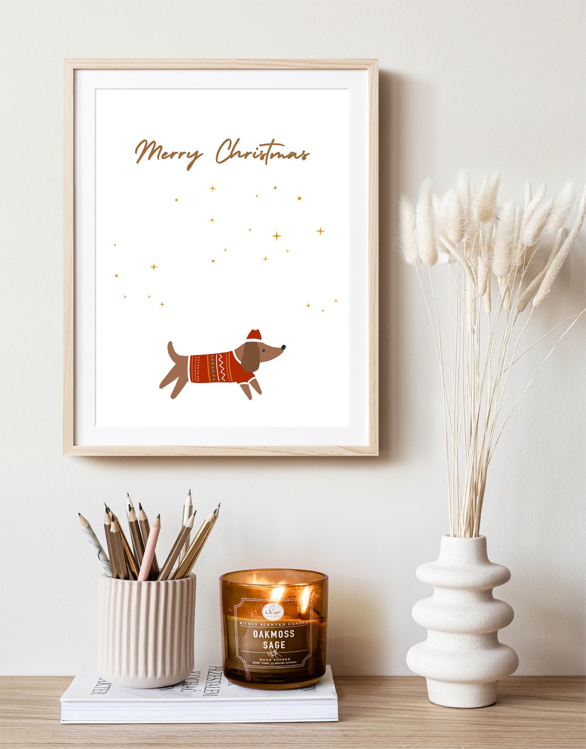 Merry Christmas Dachshund In Festive Sweater Cute Dog Holiday Poster - Image 3