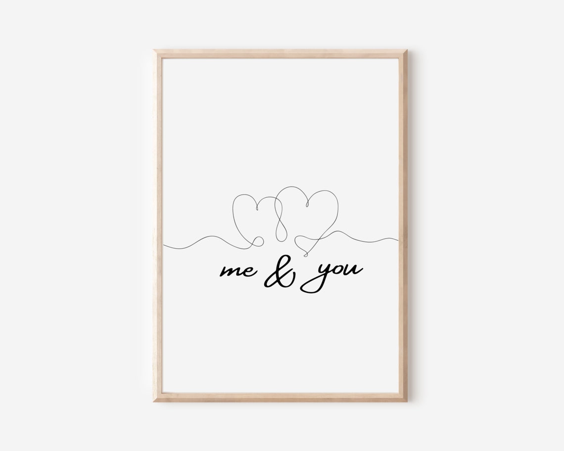 Me And You Continuous Line Hearts Romantic Couple Love Wall Art