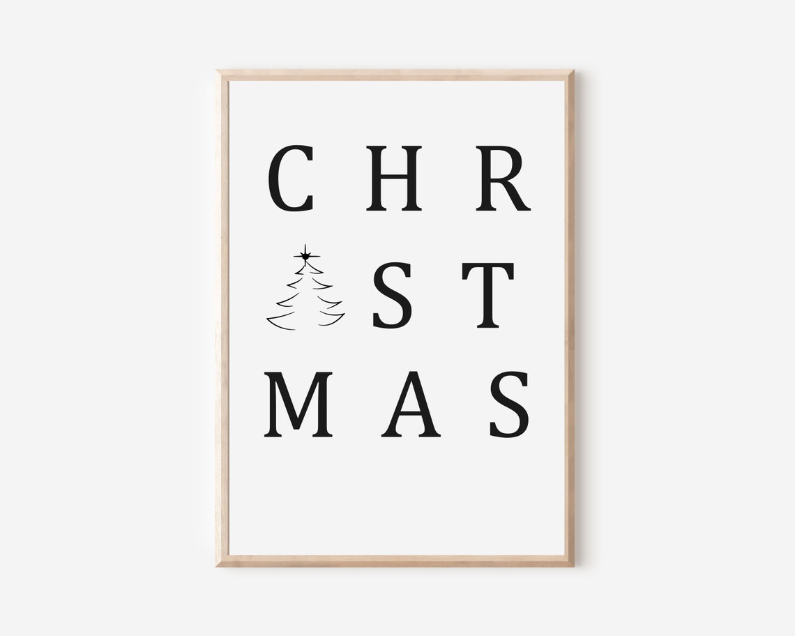 Christmas Spaced Lettering with Tree Black and White Minimal Poster