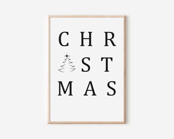 Christmas Spaced Lettering with Tree Black and White Minimal Poster