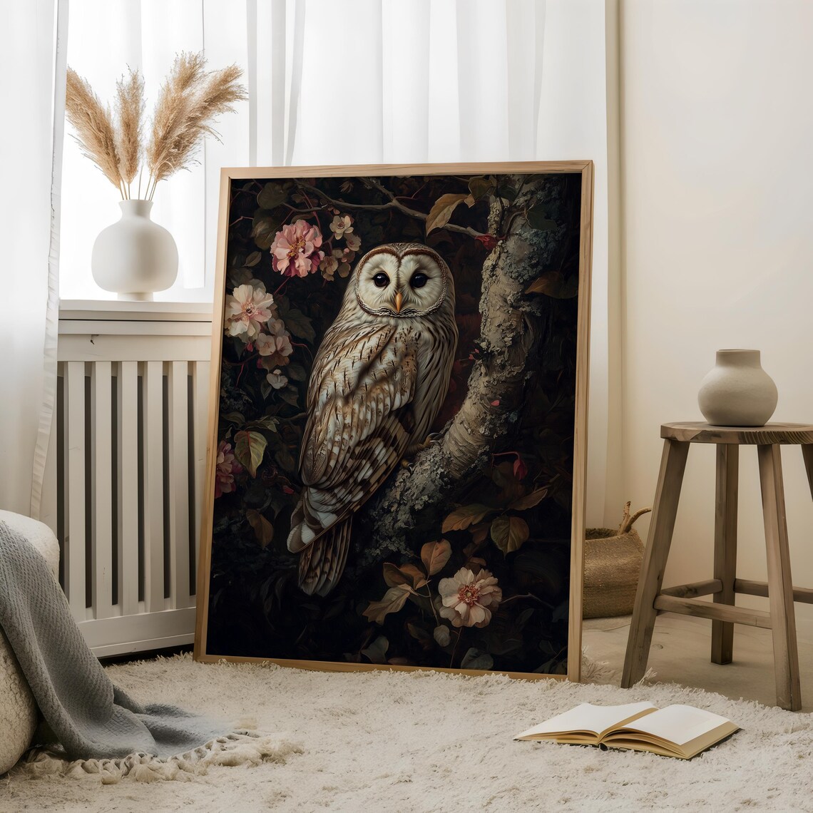 Forest Owl Dark Academia Botanical Art Print