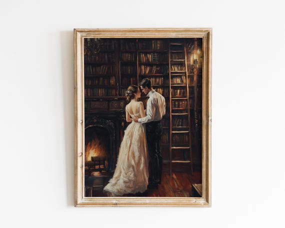 Library Couplebaroque Wall Artgoth Moody Dark Academiarenaissance Art Printsdark Antique Victorian Womanvintage Scene