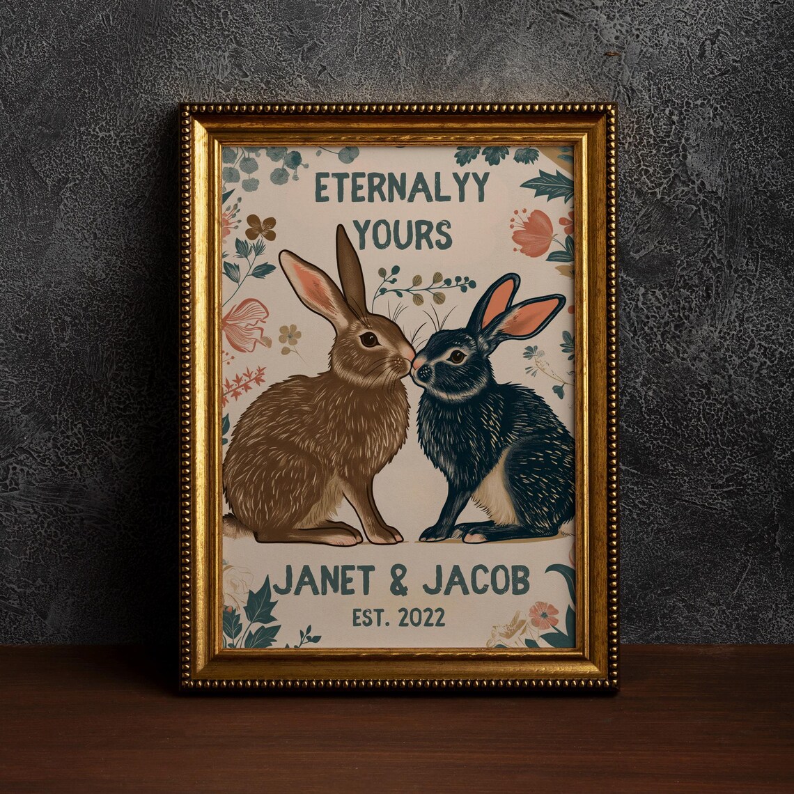 Custom Rabbit Couple Giftpersonalized Giftaniversary Funny Gift Wall Artvalentines Day Giftanimal Couples