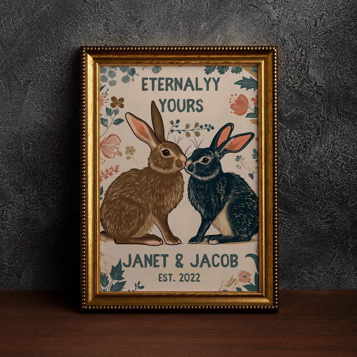 Eternally Yours Rabbit Couple Personalized Anniversary Gift Art Poster