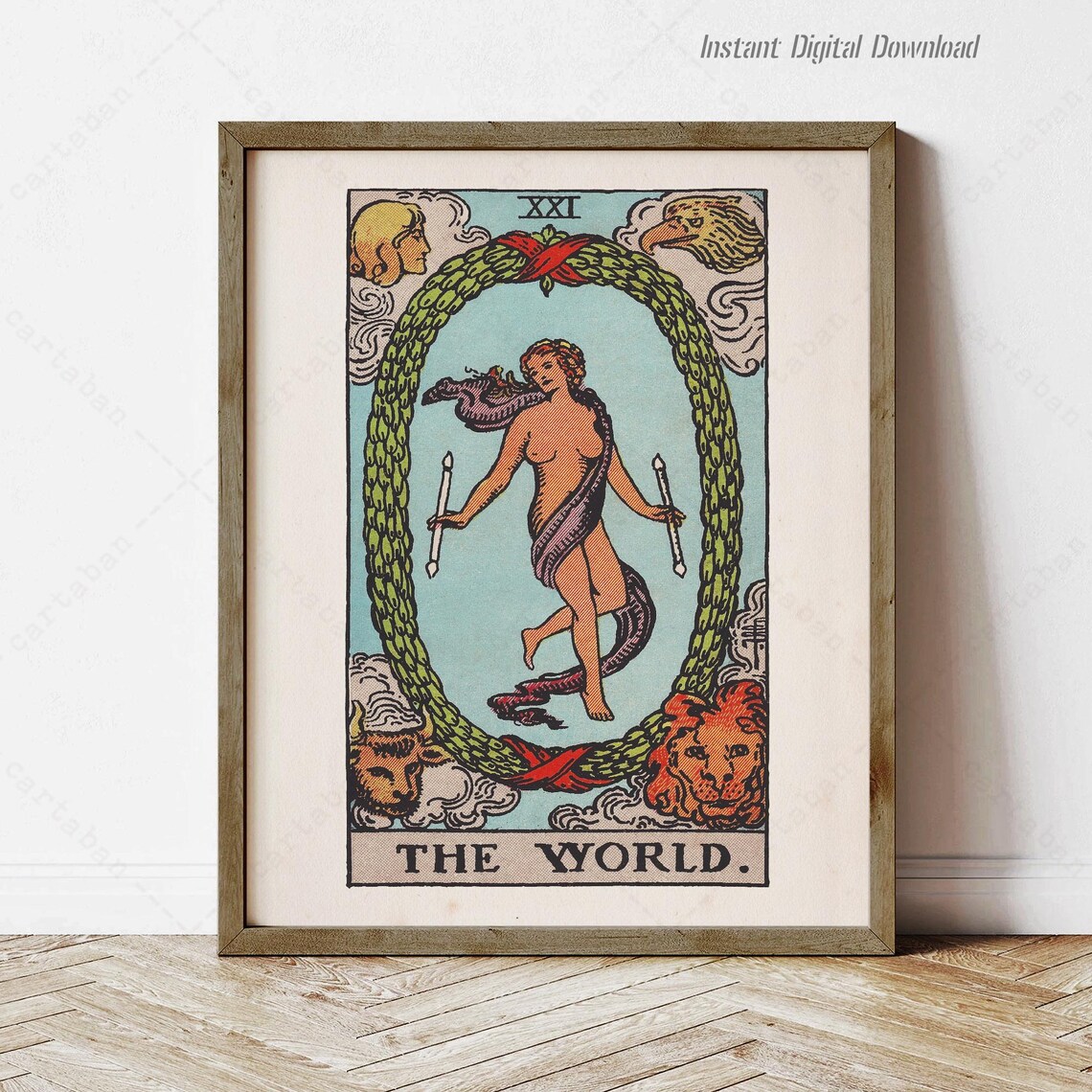 The World XXI Tarot Card Rider Waite Smith Vintage Mystical Wall Art Poster