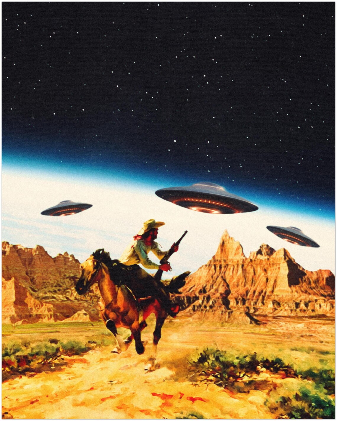 UFO Space Chase Retro Futuristic Exhibition Poster - Image 3