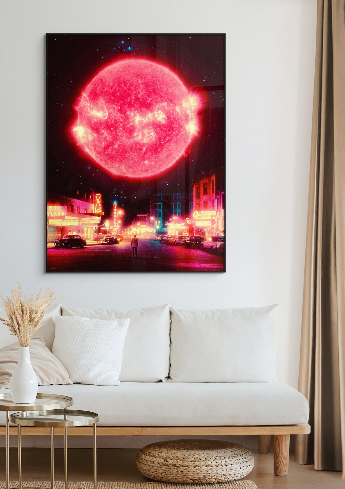 Neon Nightfall Giant Red Sun Neon City Street Retro Futurism Poster - Image 3