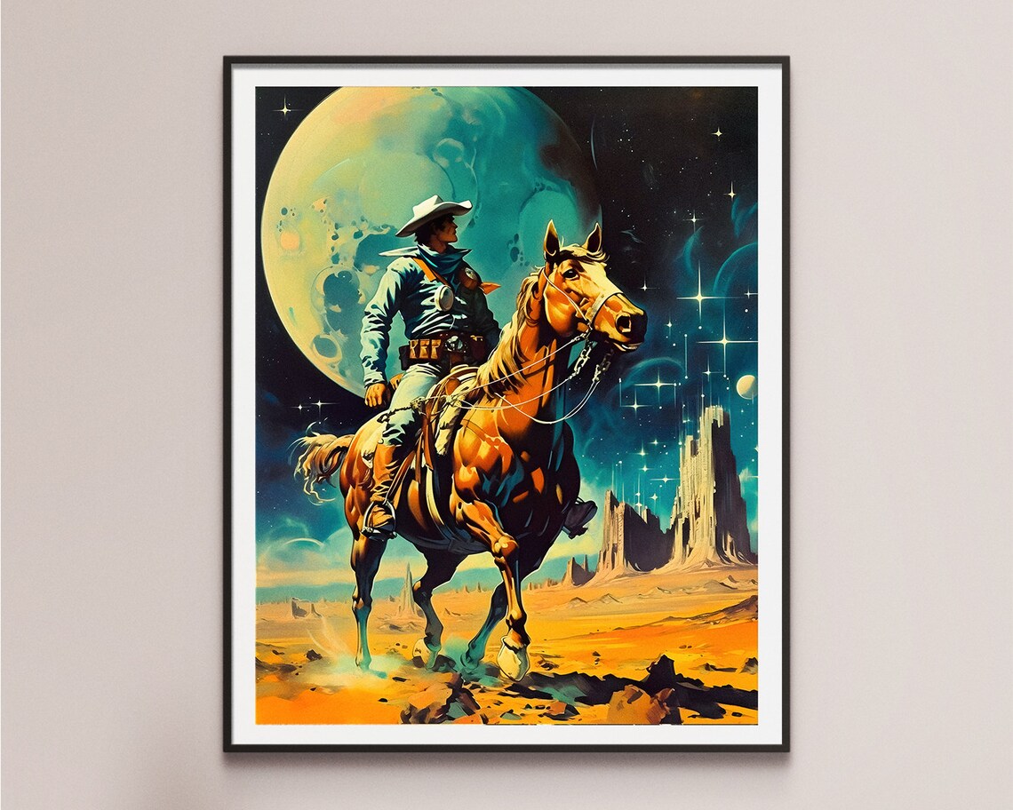 Space Cowboy Retro Futurism Western Cosmic Art Print - Image 3