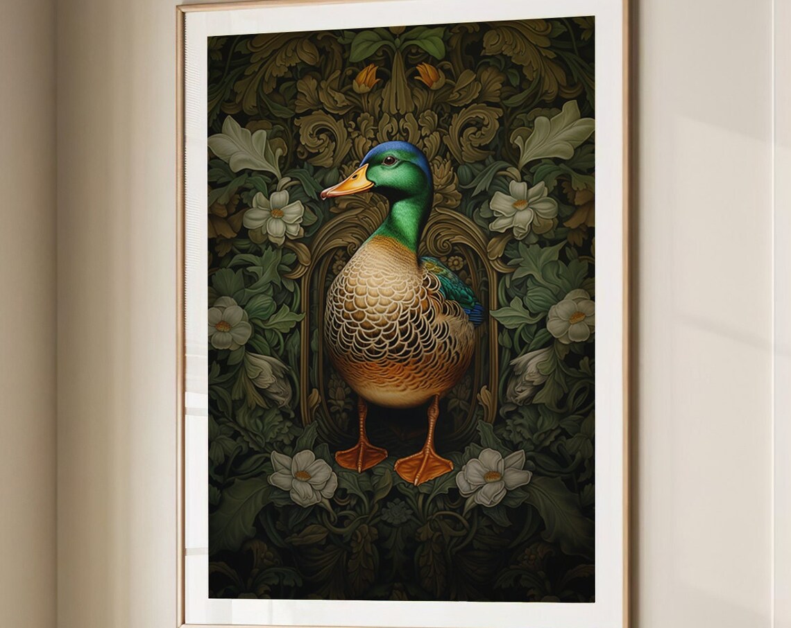 William Morris Inspired Mallard Duck Art Print, Nature