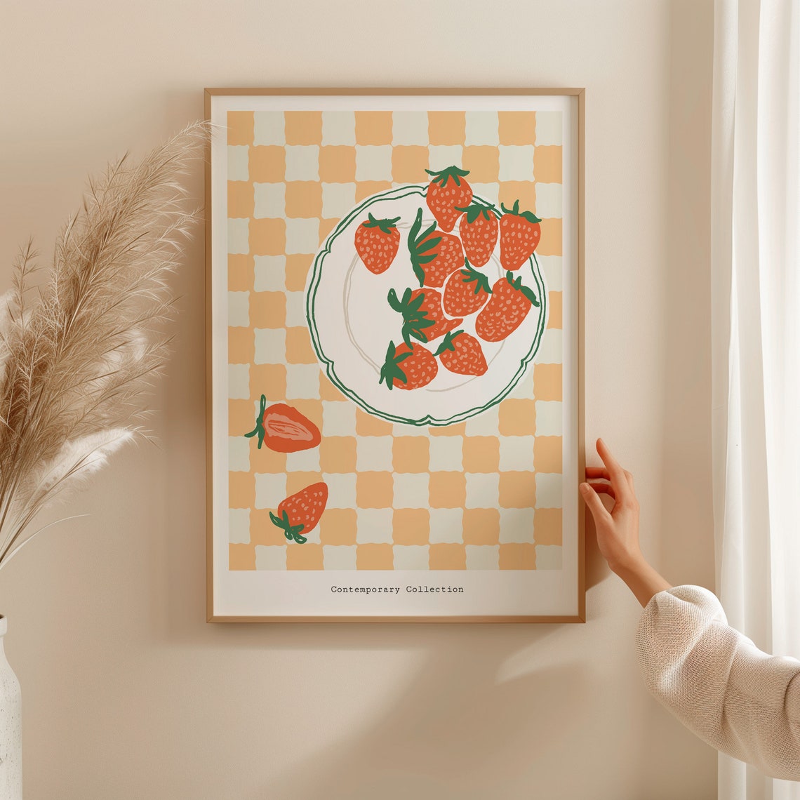 Strawberry Plate Checkerboard Contemporary Kitchen Fruit Poster - Image 2
